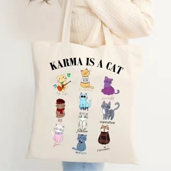 Taylor Swift Eras Tour Karma is a Cat Tote Bag Canvas Poster Cats 1989 Fearless - Picture 7 of 7